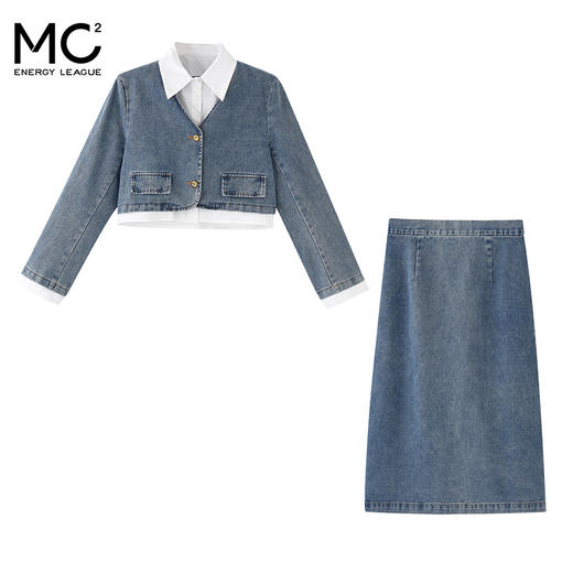 女装假两件小短外套搭配合体半裙牛仔两件套-238802S3212012 商品图4