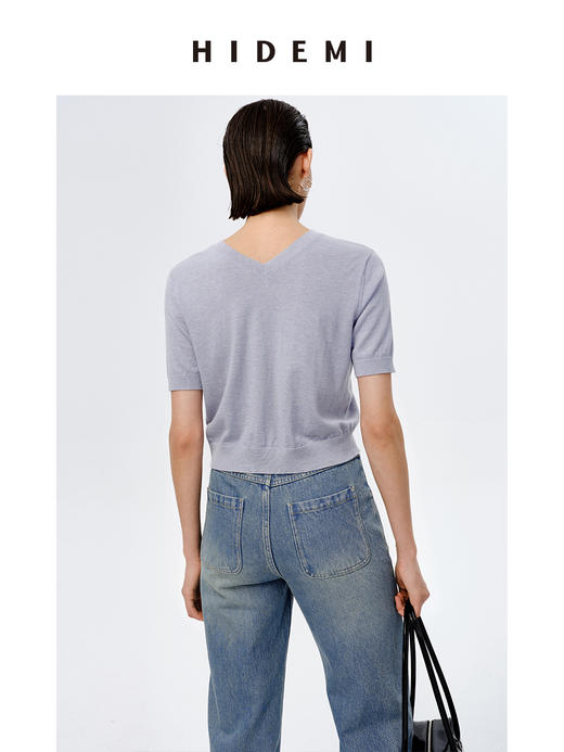 HIDEMI 美利奴羊毛系列薄款前后两面穿短款针织上衣 阳光橙/牛油果绿/马卡龙蓝/黑色 商品图8