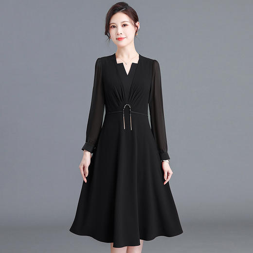 纯色连衣裙中长款，高腰裙打底A字裙QYM-YX-EB23C05-Y 商品图1