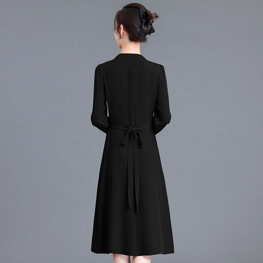 褶皱连衣裙中长款A字裙，纯色长袖裙高腰裙QYM-YX-HD23Q02-Y 商品图2