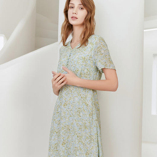 【桑蚕丝印花连衣裙】23年春夏新品女士100%真丝上衣时尚短袖中长款裙子 商品图2