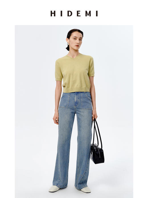 HIDEMI 美利奴羊毛系列薄款前后两面穿短款针织上衣 阳光橙/牛油果绿/马卡龙蓝/黑色 商品图4