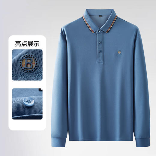 一口价【新款DK】大依优型大码刺绣长袖Polo衫商务休闲绅士免烫翻领T恤胖子宽松男 商品图3