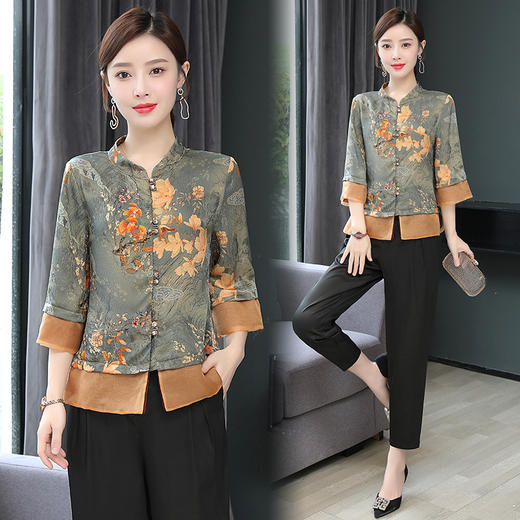 ASE-653印花气质立领真丝衬衫 商品图0