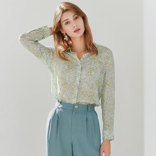 【桑蚕丝印花衬衫】23年春夏新品女士100%真丝衬衫时尚气泡棉透气凉爽上衣 商品图2