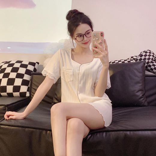 【超显气质！甜美夏季短袖法式蕾丝边】舒适到像裸穿，穿上不想脱下来！日系蕾丝甜美睡衣女可爱棉质家居服高质感款式新款可外穿大码套装女 商品图1