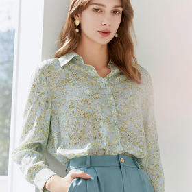 【桑蚕丝印花衬衫】23年春夏新品女士100%真丝衬衫时尚气泡棉透气凉爽上衣