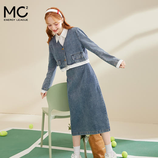 女装假两件小短外套搭配合体半裙牛仔两件套-238802S3212012 商品图2