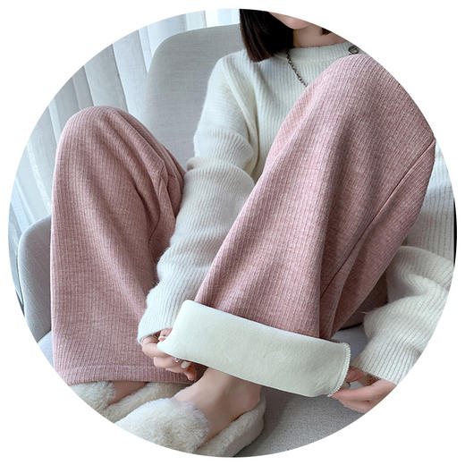 「五款颜色」春秋新款窄版针织羊绒裤阔腿裤 女秋冬新款高腰直筒保暖休闲裤下装 商品图4