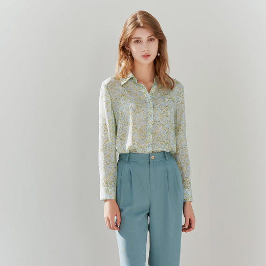 【桑蚕丝印花衬衫】23年春夏新品女士100%真丝衬衫时尚气泡棉透气凉爽上衣 商品图1