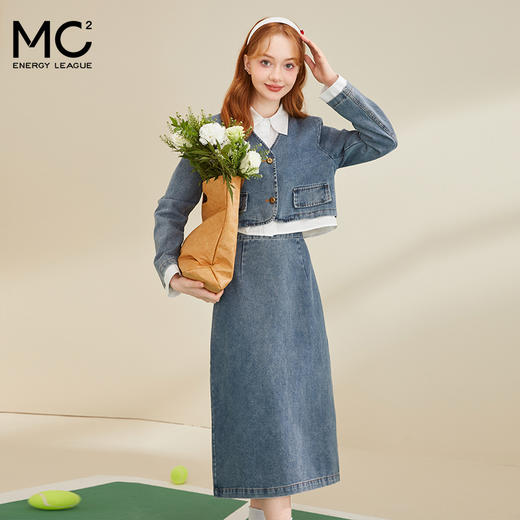 女装假两件小短外套搭配合体半裙牛仔两件套-238802S3212012 商品图1