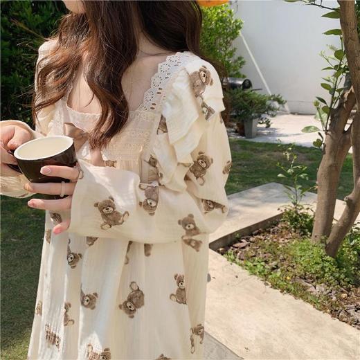 【超美纯欲风！可爱甜美小熊睡裙】舒适到像裸穿，穿上不想脱下来！日系甜美长款睡衣，长袖韩版睡裙宽松睡衣女秋冬款宽松家居服可外穿春 商品图4