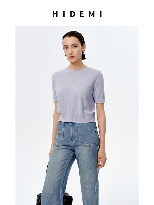 HIDEMI 美利奴羊毛系列薄款前后两面穿短款针织上衣 阳光橙/牛油果绿/马卡龙蓝/黑色 商品图7