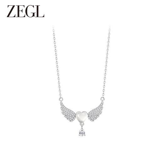ZEGL天使之翼白玉项链女生925纯银轻奢小众锁骨链生日礼物送女友 商品图0