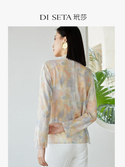 玳莎披肩领印花真丝衬衫女2023春季新款小众设计感V领桑蚕丝上衣  DA31307 商品图2