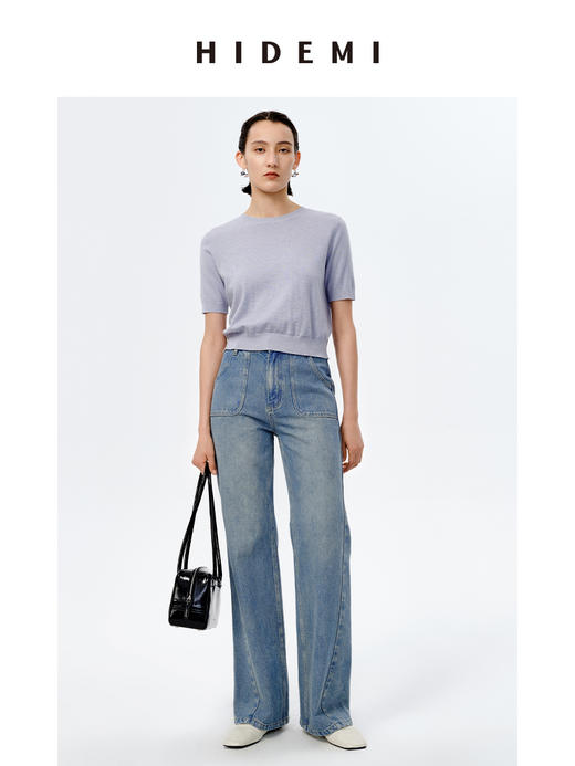 HIDEMI 美利奴羊毛系列薄款前后两面穿短款针织上衣 阳光橙/牛油果绿/马卡龙蓝/黑色 商品图6