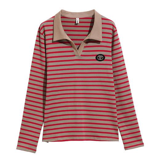 百媚生 蓝色条纹长袖polo衫6750 商品图4