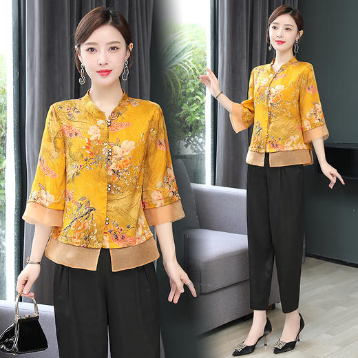 ASE-653印花气质立领真丝衬衫 商品图1