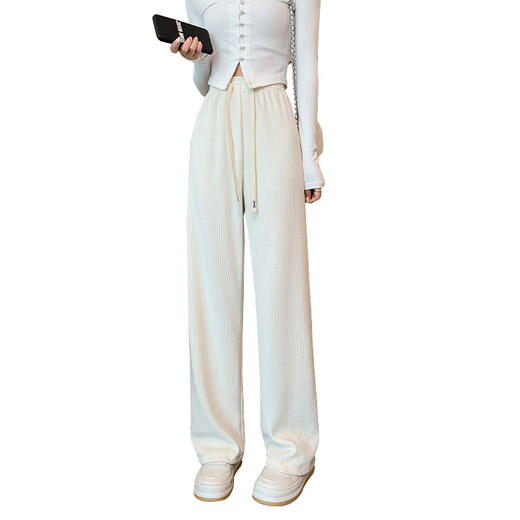 「四款配色！2023新款」萝卜大叔欧棉绒阔腿裤女 2023春秋直筒休闲小个子灰色拖地裤女下装 商品图4