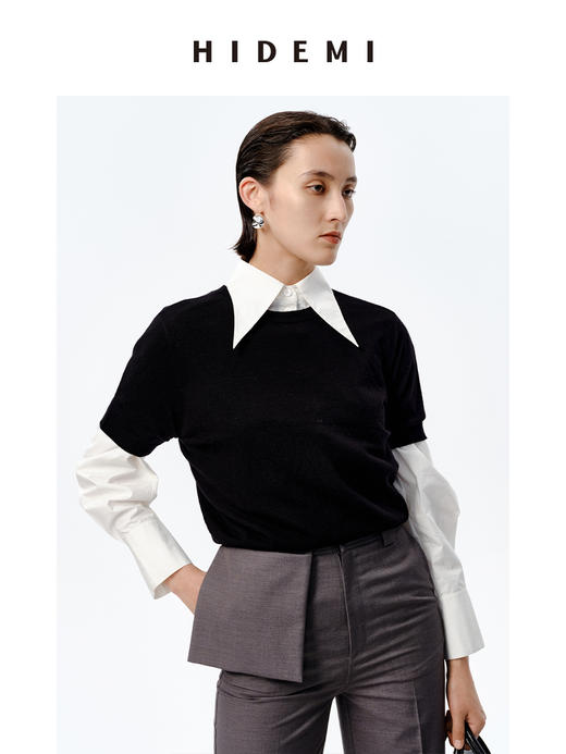 HIDEMI 美利奴羊毛系列薄款前后两面穿短款针织上衣 阳光橙/牛油果绿/马卡龙蓝/黑色 商品图13