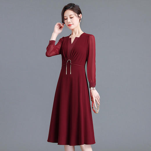 纯色连衣裙中长款，高腰裙打底A字裙QYM-YX-EB23C05-Y 商品图4