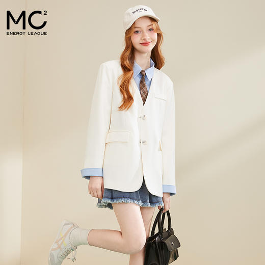 女装假两件翻领撞色西装外套-82301X3212003 商品图3