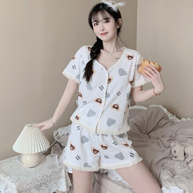 【美炸天！超仙的短袖可爱棉质】舒适到像裸穿，穿上不想脱下来！日系甜美短款套装睡衣，睡衣女夏季短袖可爱棉质家居服高质感款式新款可外穿大码套装女