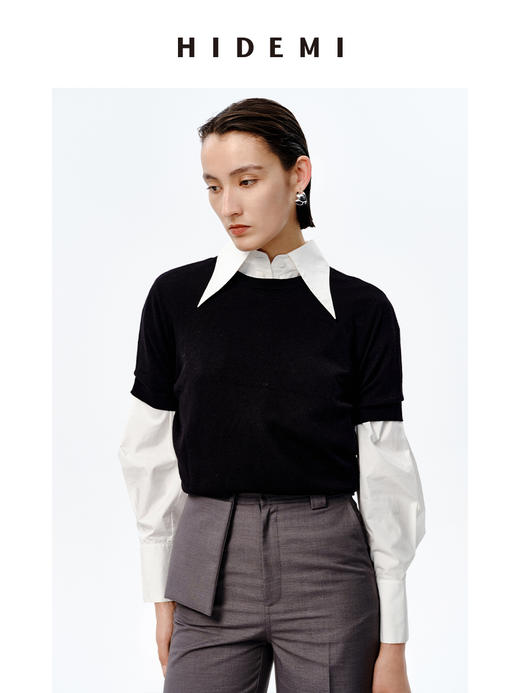 HIDEMI 美利奴羊毛系列薄款前后两面穿短款针织上衣 阳光橙/牛油果绿/马卡龙蓝/黑色 商品图10