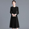 褶皱连衣裙中长款A字裙，纯色长袖裙高腰裙QYM-YX-HD23Q02-Y 商品缩略图1