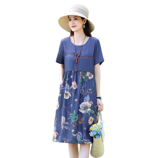 HRFS-WX62119拼接新款连衣裙2023年洋气印花时尚宽松休闲短袖连衣裙 商品图4