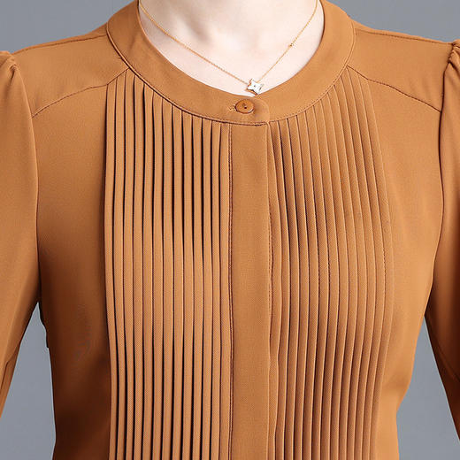 褶皱连衣裙中长款A字裙，纯色长袖裙高腰裙QYM-YX-HD23Q02-Y 商品图3