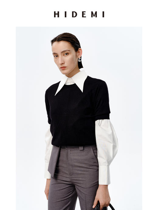 HIDEMI 美利奴羊毛系列薄款前后两面穿短款针织上衣 阳光橙/牛油果绿/马卡龙蓝/黑色 商品图12