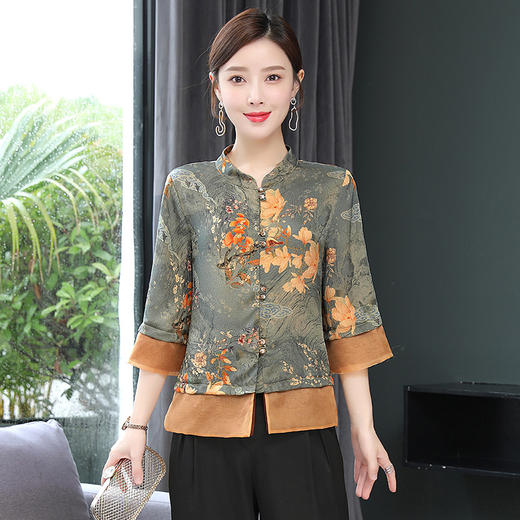 ASE-653印花气质立领真丝衬衫 商品图4