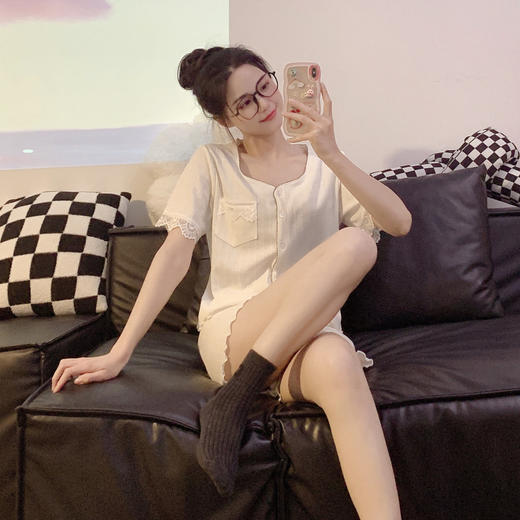 【超显气质！甜美夏季短袖法式蕾丝边】舒适到像裸穿，穿上不想脱下来！日系蕾丝甜美睡衣女可爱棉质家居服高质感款式新款可外穿大码套装女 商品图2