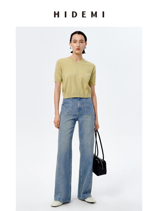 HIDEMI 美利奴羊毛系列薄款前后两面穿短款针织上衣 阳光橙/牛油果绿/马卡龙蓝/黑色 商品图11