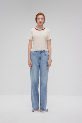 撞色罗纹圆领T恤