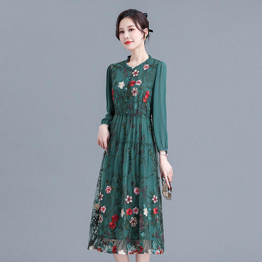 QYM SY23C21-Y重工刺锈连衣裙纱网中长款A字裙 商品图1