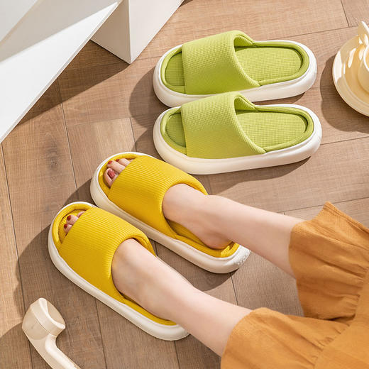 【亚麻乳胶拖鞋】春夏新品简约小清新情侣拖鞋 男女居家乳胶棉麻拖鞋厚底 商品图0