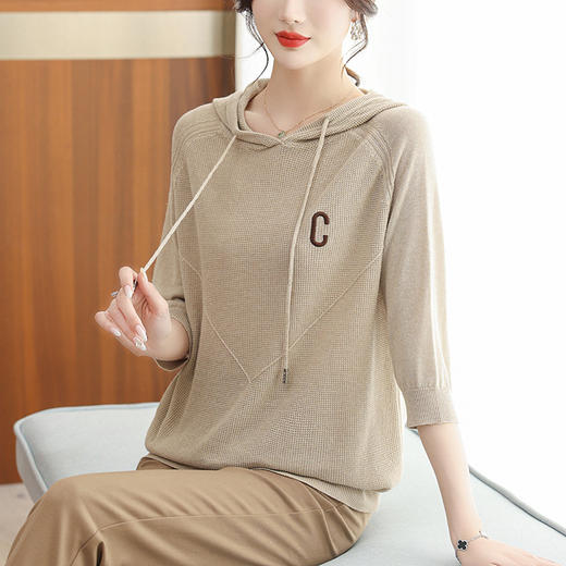 连帽卫衣七分袖上衣，女针织衫薄款春装新款妈妈夏季半袖t恤衫CC-10-2703 商品图3