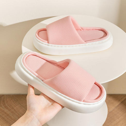 【亚麻乳胶拖鞋】春夏新品简约小清新情侣拖鞋 男女居家乳胶棉麻拖鞋厚底 商品图3