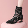 头花朵民族风高跟短靴粗跟靴子网纱镂空凉靴YSML-D788-K750 商品缩略图2
