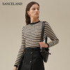 【2F】SANCELAND三石一澜23春绵羊毛复古黑白条纹毛衫套头衫SH11801059 商品缩略图3