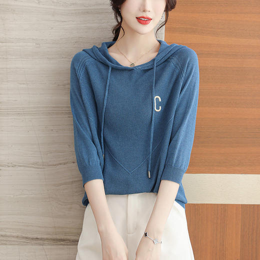 连帽卫衣七分袖上衣，女针织衫薄款春装新款妈妈夏季半袖t恤衫CC-10-2703 商品图6