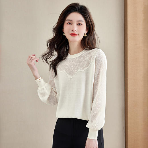 早春小衫内搭打底衫，漂亮洋气蕾丝长袖t恤CC- 52-F13 商品图3