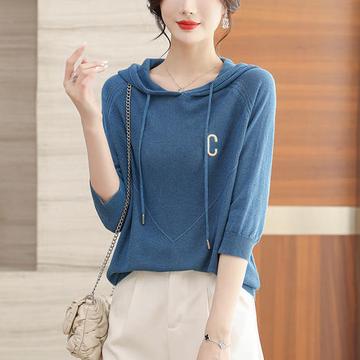 连帽卫衣七分袖上衣，女针织衫薄款春装新款妈妈夏季半袖t恤衫CC-10-2703 商品图0