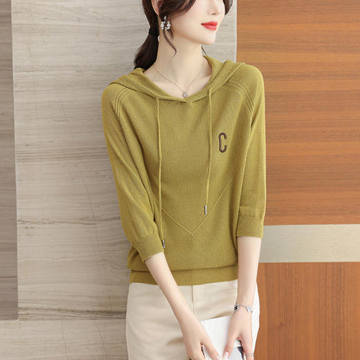 连帽卫衣七分袖上衣，女针织衫薄款春装新款妈妈夏季半袖t恤衫CC-10-2703 商品图8
