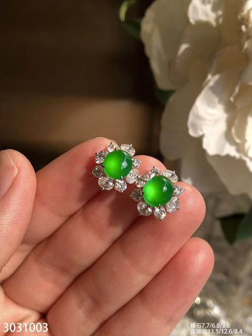 老坑玻璃帝王绿黄阳蛋面耳钉【3031003】具体价格微信咨询 商品图3