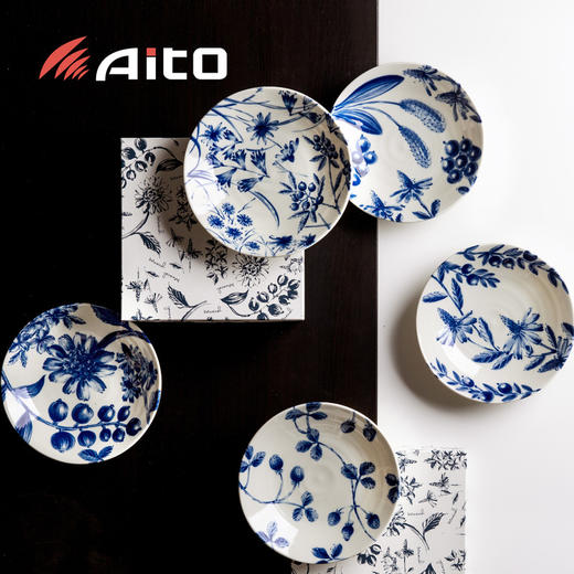【AITO】日本原产 Botanical美浓烧陶瓷餐盘早午晚餐盘5件套 商品图0