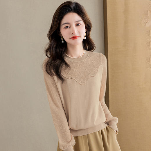 早春小衫内搭打底衫，漂亮洋气蕾丝长袖t恤CC- 52-F13 商品图1