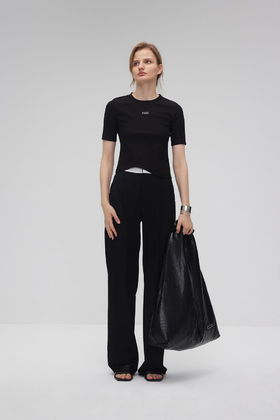 贴边肌理阔腿裤